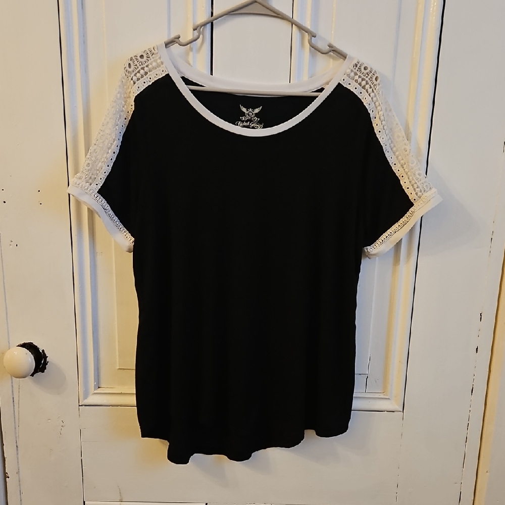 Faded Glory Black Top with White Lace Accents